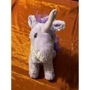 ToysRUs Plush Unicorn Purple Stuffed Animal Soft Toy Purple Mane Ribbon Cute